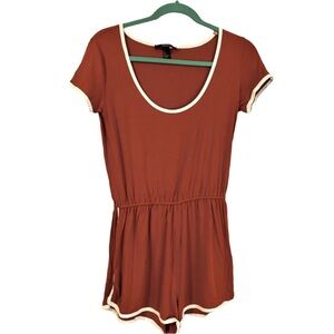 Forever 21 Burnt Orange Short Sleeve Scoop Neck Romper with White Trim Medium